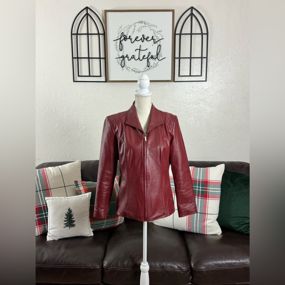Vintage Red East 5th 100% Leather Full Zip Jacket Size S Petite Classic Retro